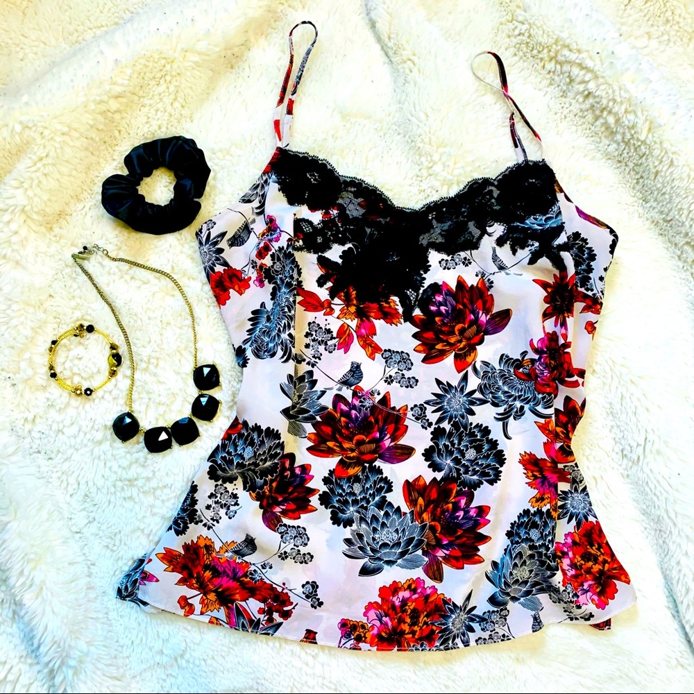 Bebe Silk Cami with Lace Detail